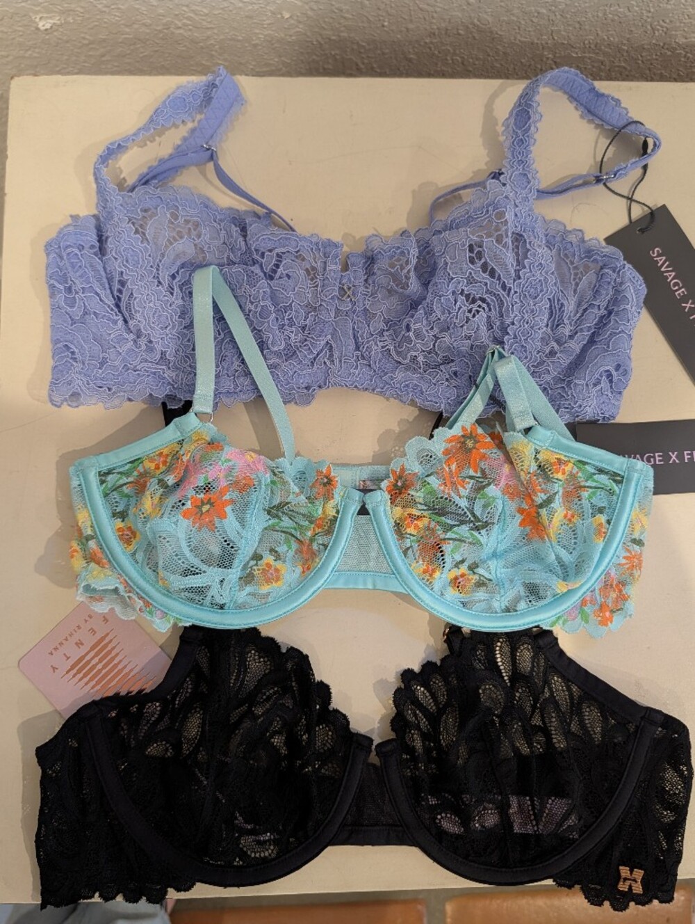 Savage X Fenty Aqua Floral Embroidered Underwire Bra 34B